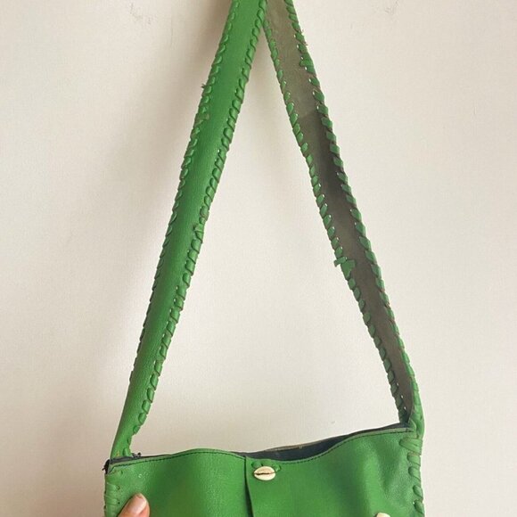 Vintage Green  Leather Shell Accent Square Shoulder Messanger Bag - Picture 9 of 9
